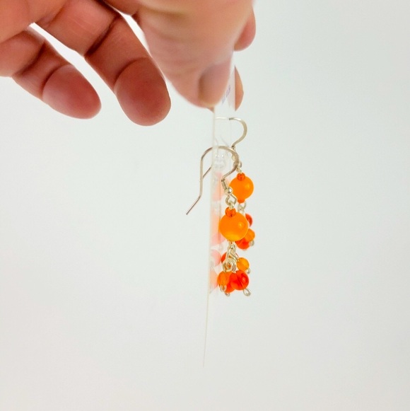 Orange Beaded Drop Sterling Silver Earrings - Picture 4 of 5